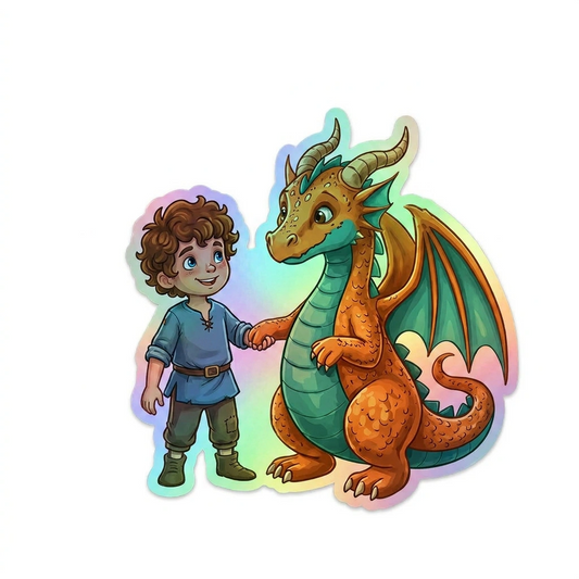 Matteo Dragon Holographic Sticker (2.98” x 3”) for Kids