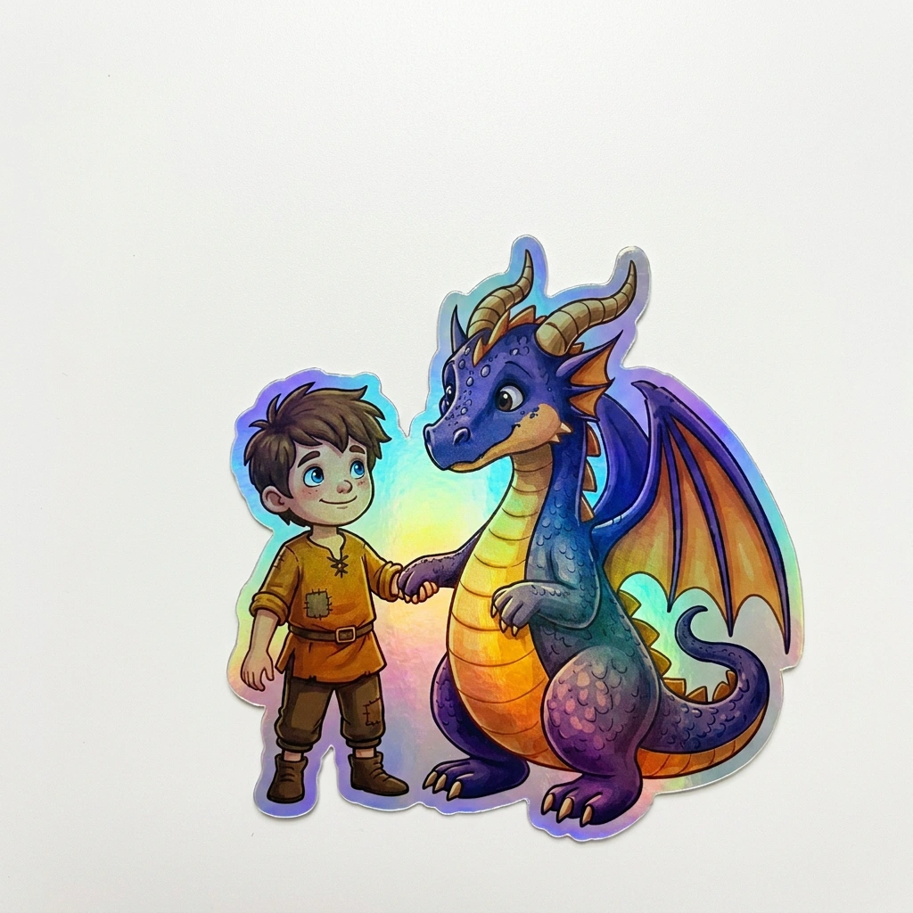 Maximiliano Dragon Holographic Sticker (2.98” x 3”) for Kids