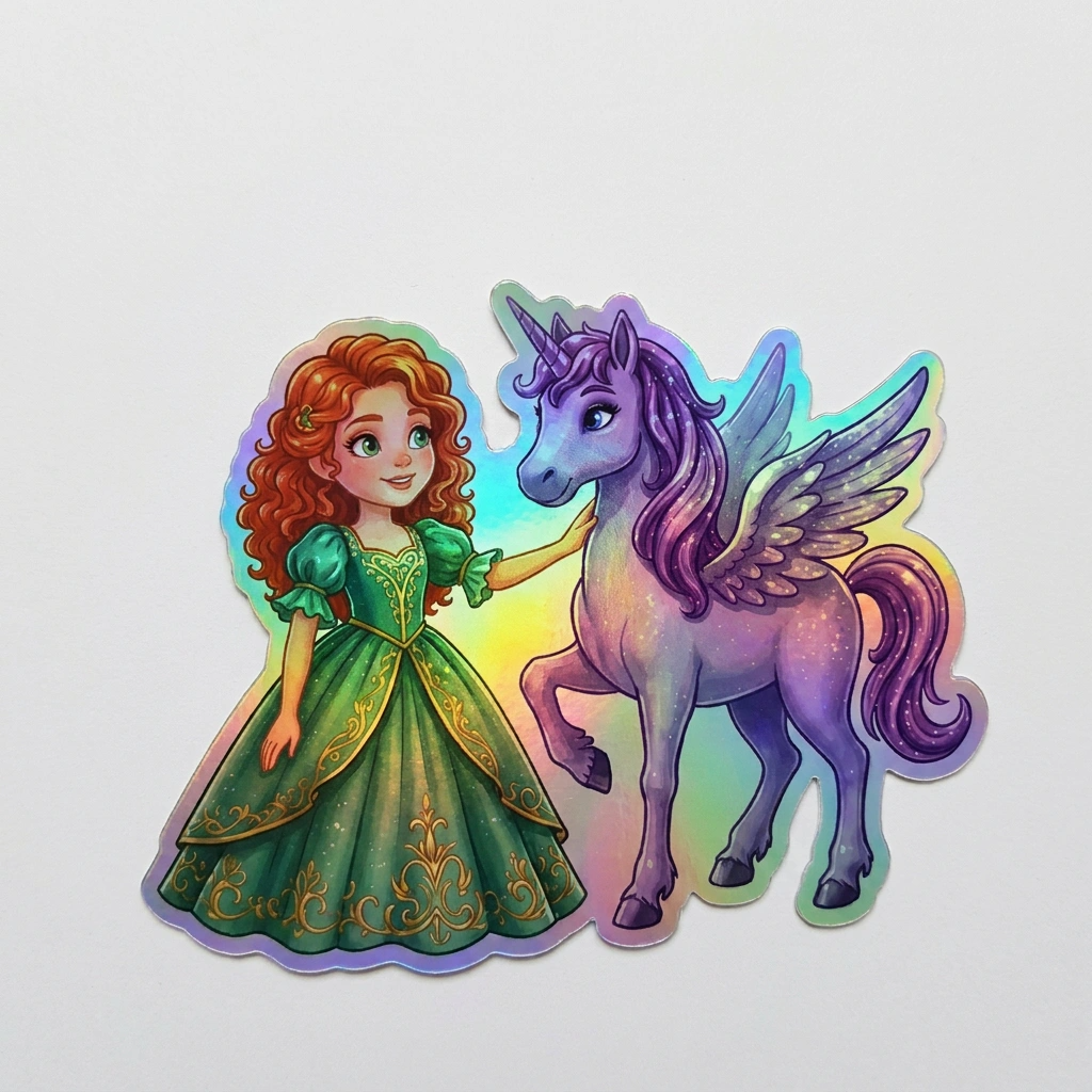 Megan Unicorn Holographic Sticker (3.71” x 3”) for Kids