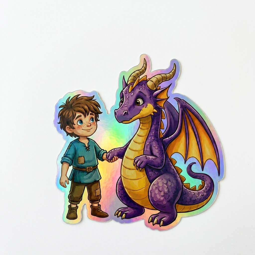 Micah Dragon Holographic Sticker (2.98” x 3”) for Kids