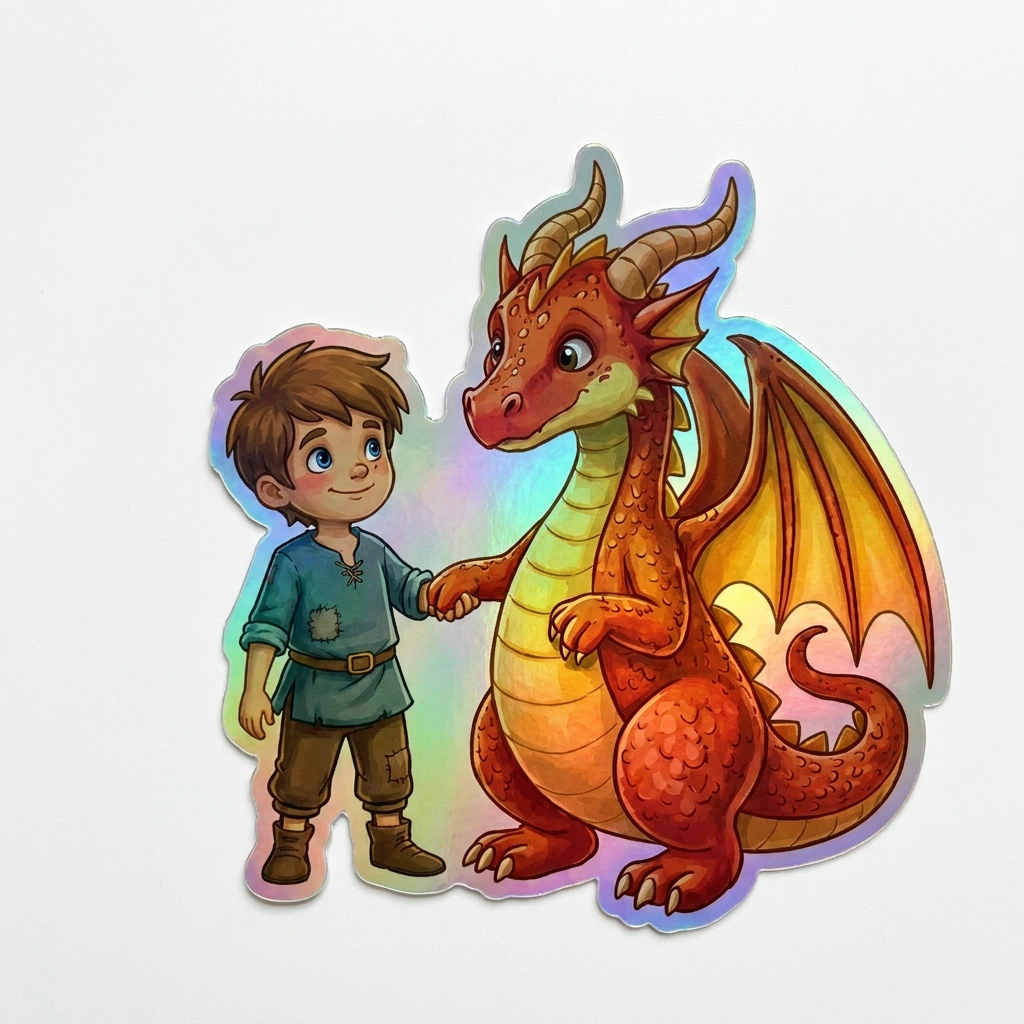 Michael Dragon Holographic Sticker (2.98” x 3”) for Kids