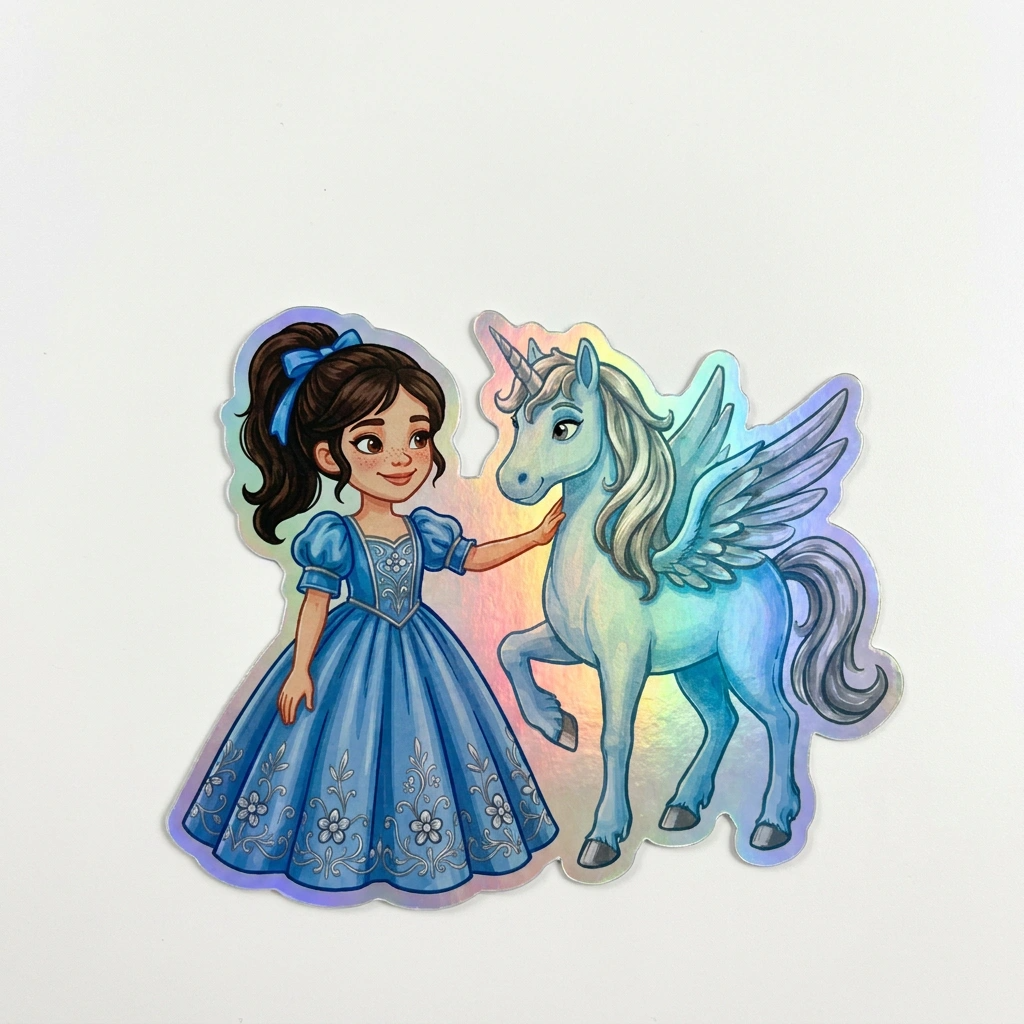 Michelle Unicorn Holographic Sticker (3.71” x 3”) for Kids