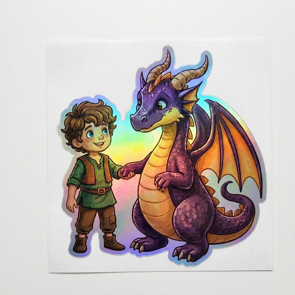 Miles Dragon Holographic Sticker (2.98” x 3”) for Kids