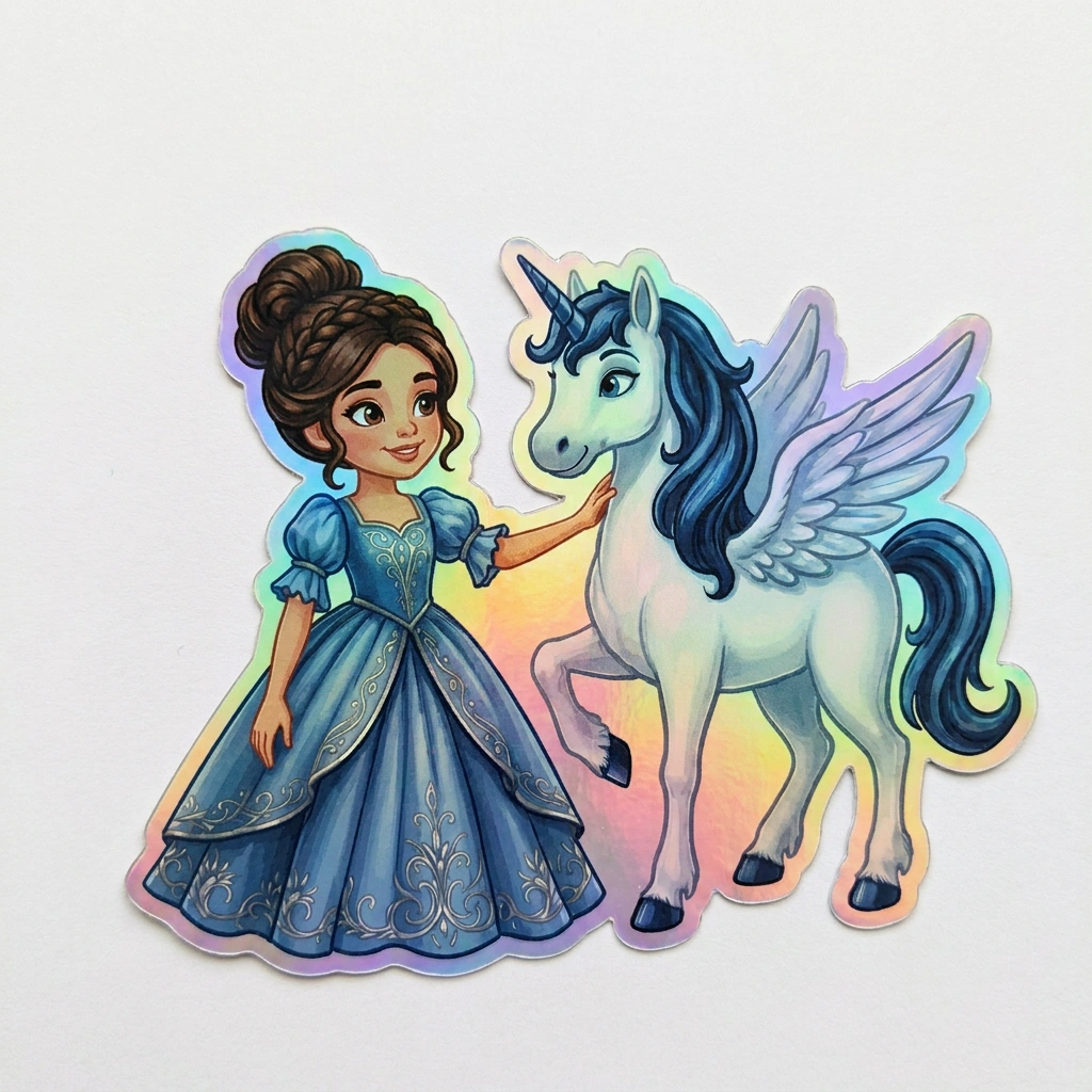 Mindy Unicorn Holographic Sticker (3.71” x 3”) for Kids