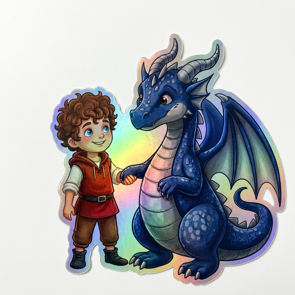 Mitchel Dragon Holographic Sticker (2.98” x 3”) for Kids