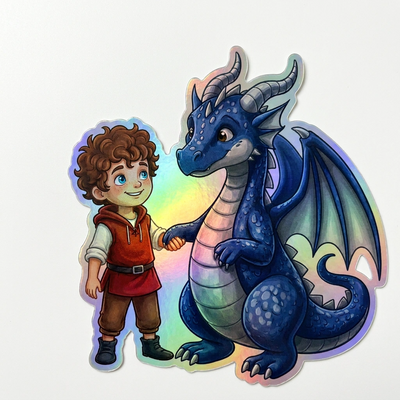Mitchel Dragon Holographic Sticker (2.98” x 3”) for Kids