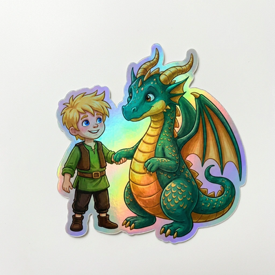 Myles Dragon Holographic Sticker (2.98” x 3”) for Kids