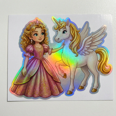 Natalie Unicorn Holographic Sticker (3.71” x 3”) for Kids