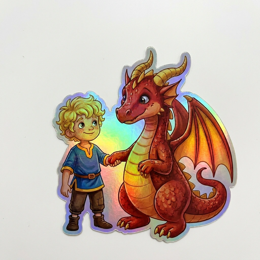Nate Dragon Holographic Sticker (2.98” x 3”) for Kids