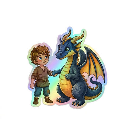 Nathaniel Dragon Holographic Sticker (2.98” x 3”) for Kids