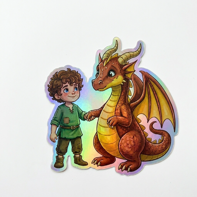 Nico Dragon Holographic Sticker (2.98” x 3”) for Kids