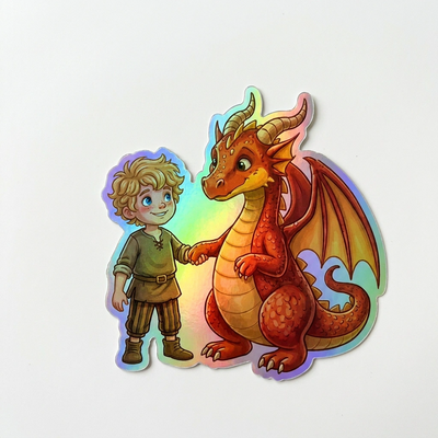 Nicolas Dragon Holographic Sticker (2.98” x 3”) for Kids