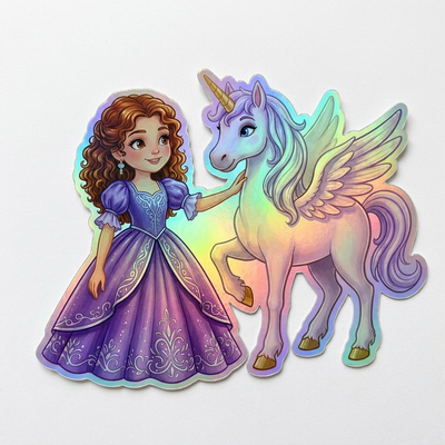 Nina Unicorn Holographic Sticker (3.71” x 3”) for Kids