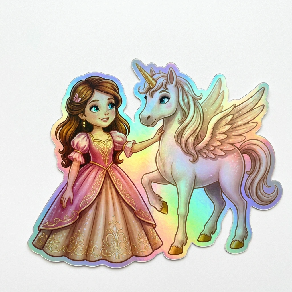Noemi Unicorn Holographic Sticker (3.71” x 3”) for Kids