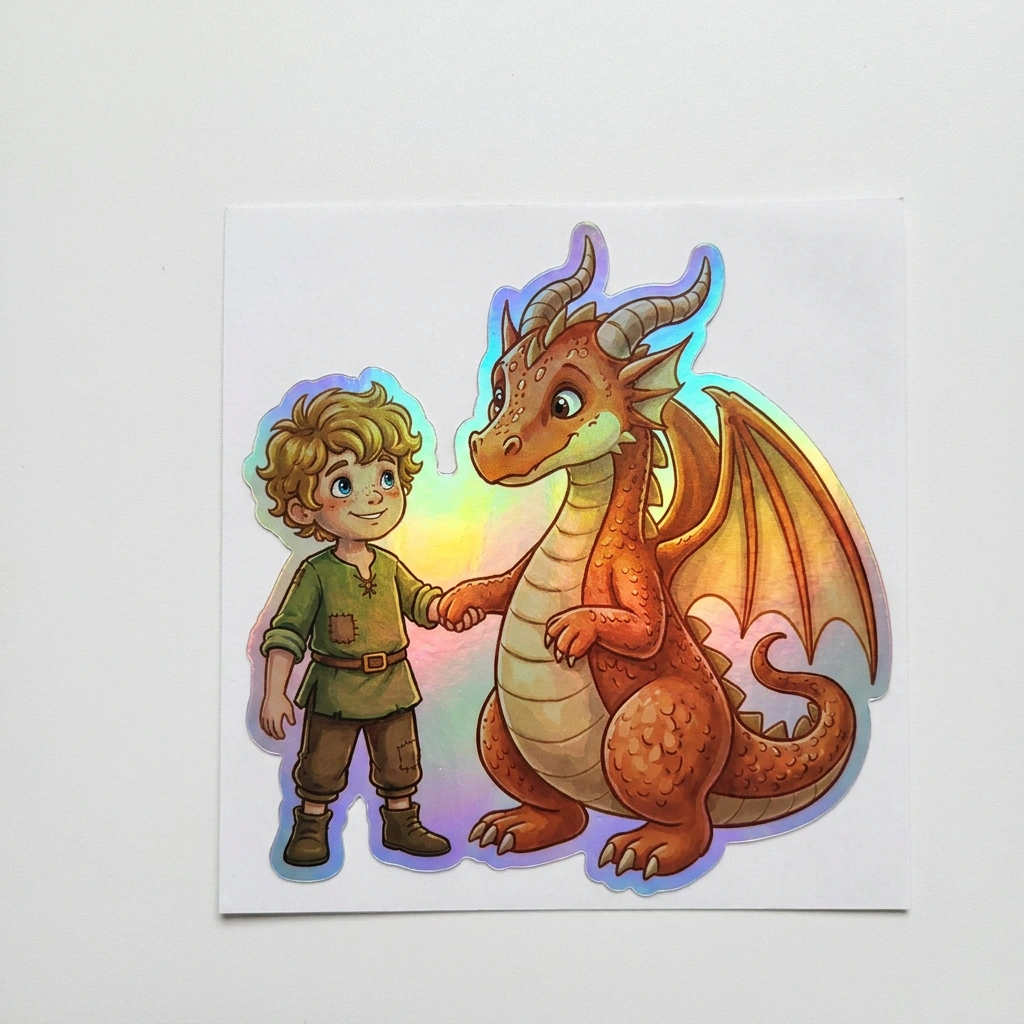 Oliver Dragon Holographic Sticker (2.98” x 3”) for Kids