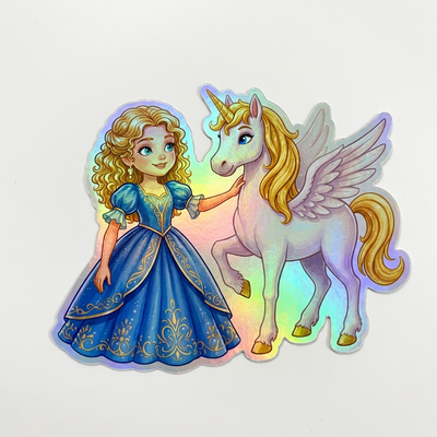 Olivia Unicorn Holographic Sticker (3.71” x 3”) for Kids
