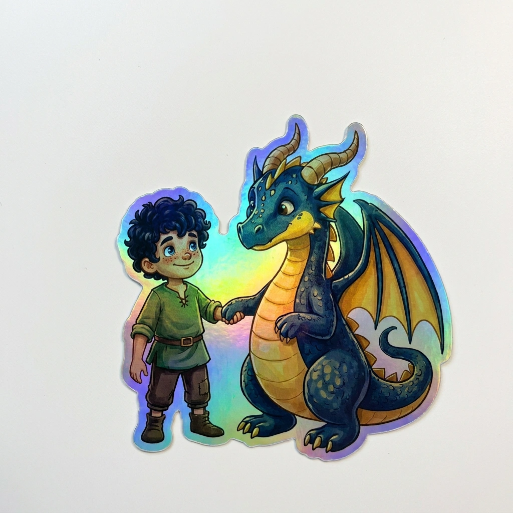 Omar Dragon Holographic Sticker (2.98” x 3”) for Kids
