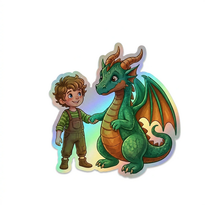 Oscar Dragon Holographic Sticker (2.98” x 3”) for Kids