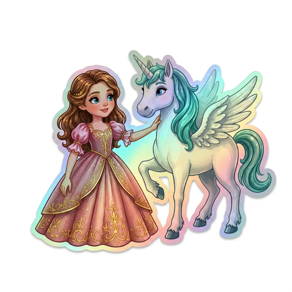 Ottilie Unicorn Holographic Sticker (3.71” x 3”) for Kids