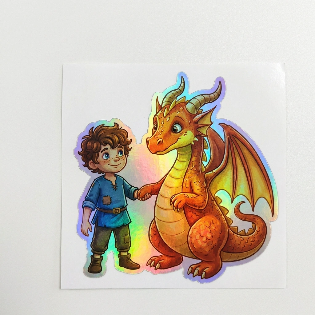 Owen Dragon Holographic Sticker (2.98” x 3”) for Kids