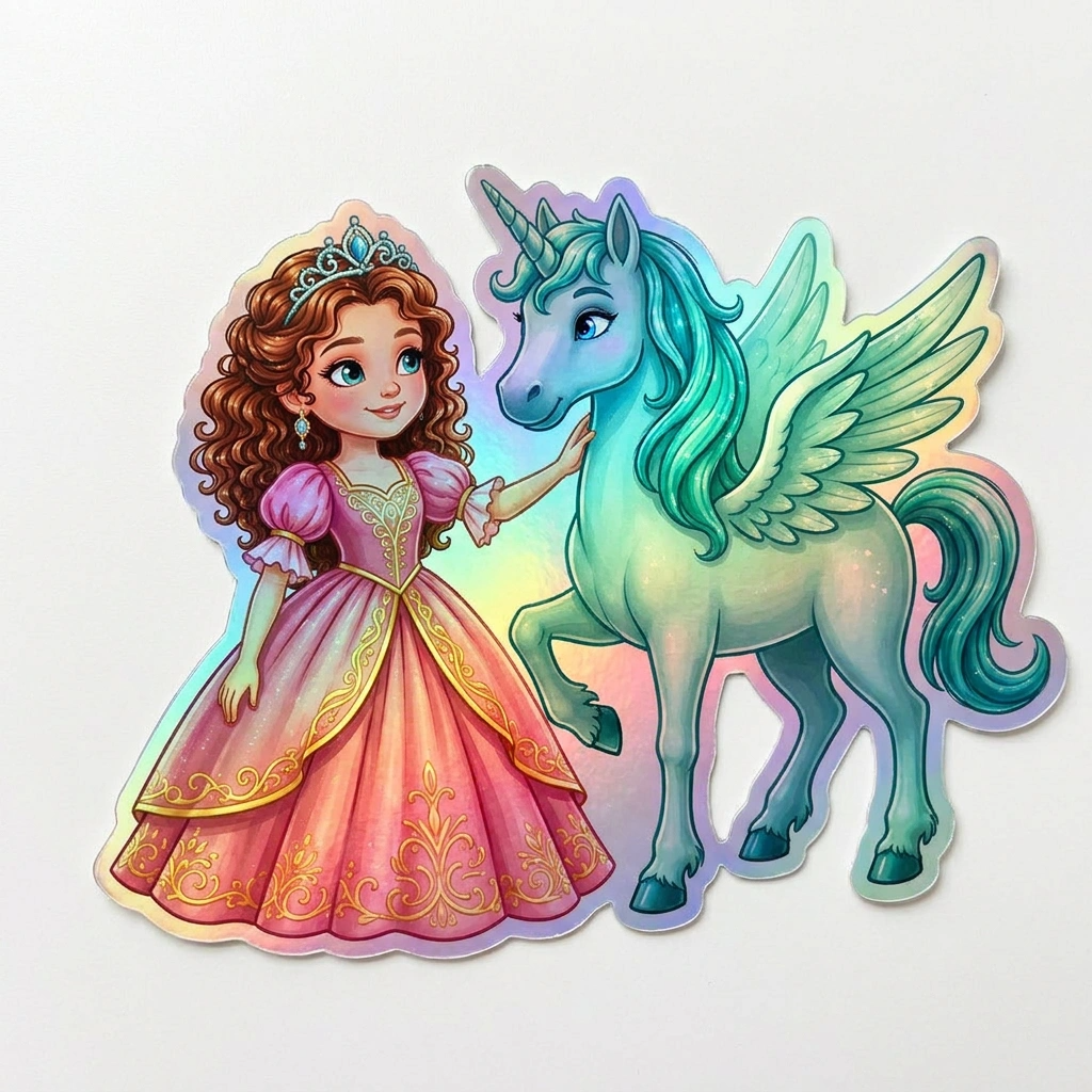 Paisley Unicorn Holographic Sticker (3.71” x 3”) for Kids