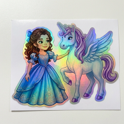 Phoebe Unicorn Holographic Sticker (3.71” x 3”) for Kids