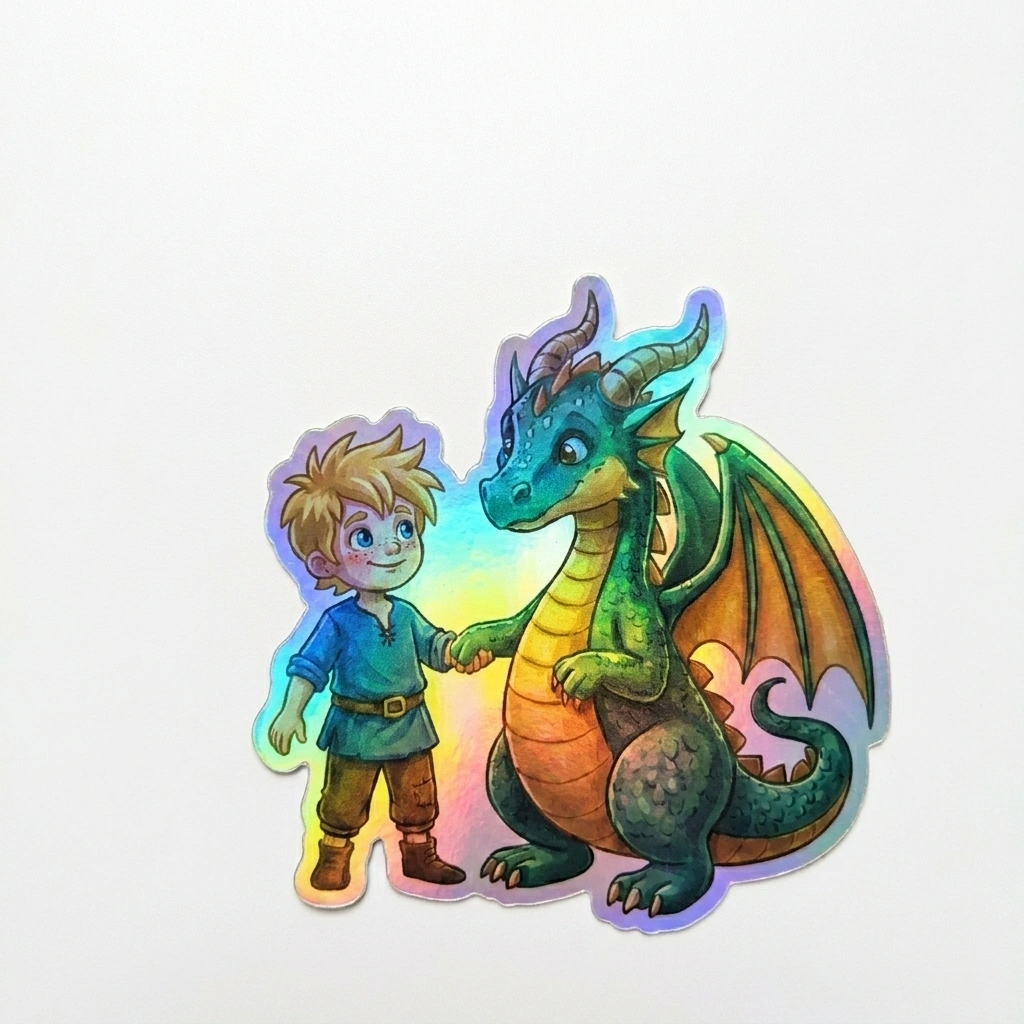 Phoenix Dragon Holographic Sticker (2.98” x 3”) for Kids