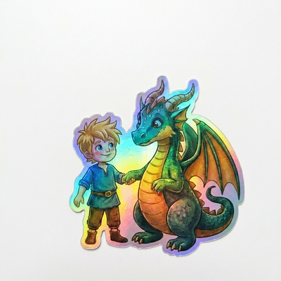 Phoenix Dragon Holographic Sticker (2.98” x 3”) for Kids