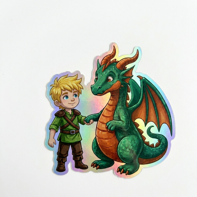 Randy Dragon Holographic Sticker (2.98” x 3”) for Kids