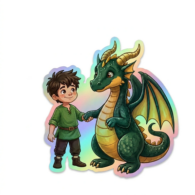 Rhys Dragon Holographic Sticker (2.98” x 3”) for Kids