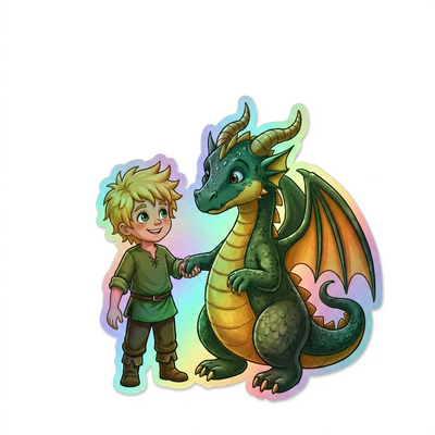 Rick Dragon Holographic Sticker (2.98” x 3”) for Kids