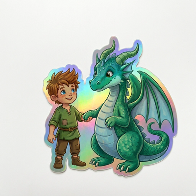 River Dragon Holographic Sticker (2.98” x 3”) for Kids