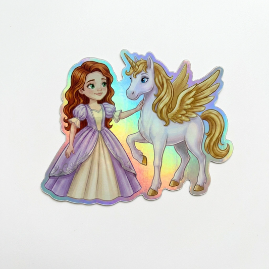 River Unicorn Holographic Sticker (3.71” x 3”) for Kids