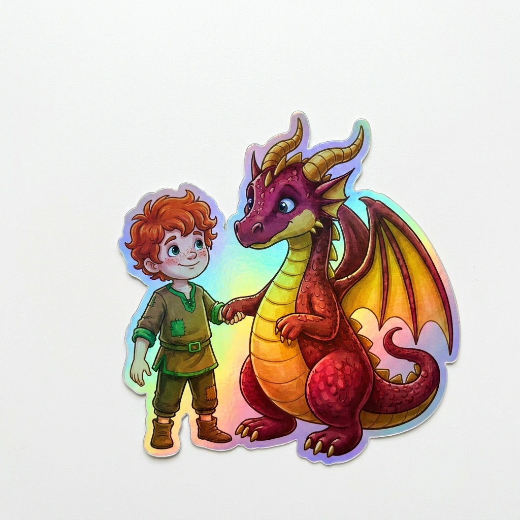 Rory Dragon Holographic Sticker (2.98” x 3”) for Kids
