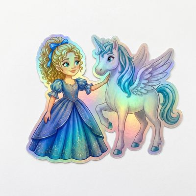 Rosalie Unicorn Holographic Sticker (3.71” x 3”) for Kids