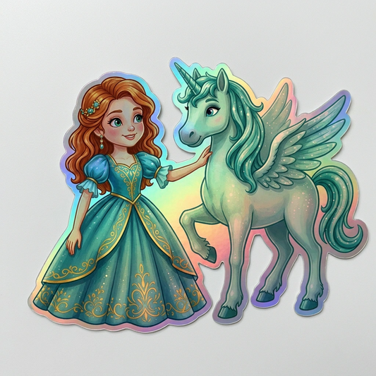 Ruby Unicorn Holographic Sticker (3.71” x 3”) for Kids
