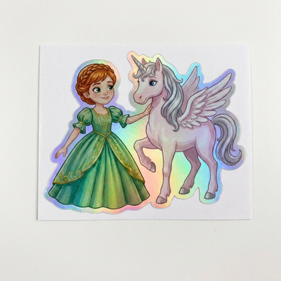 Ryleigh Unicorn Holographic Sticker (3.71” x 3”) for Kids