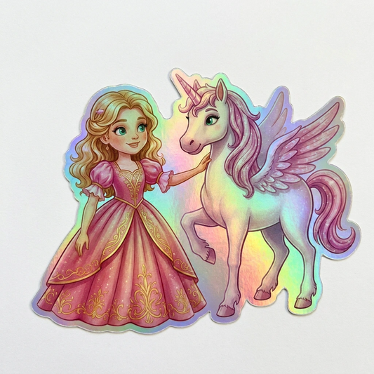 Samantha Unicorn Holographic Sticker (3.71” x 3”) for Kids