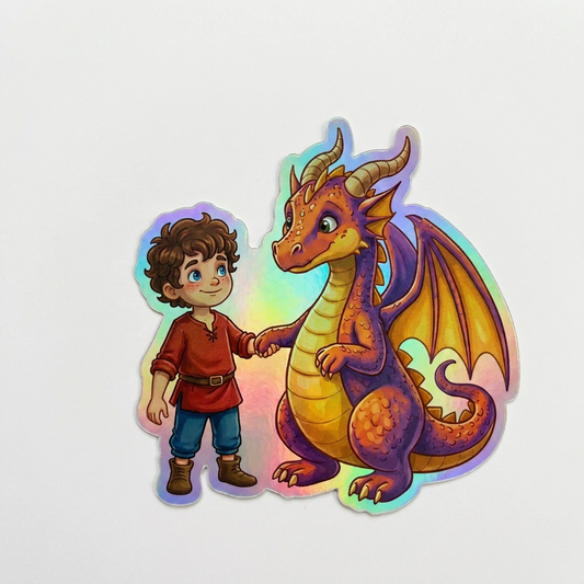 Samuel Dragon Holographic Sticker (2.98” x 3”) for Kids