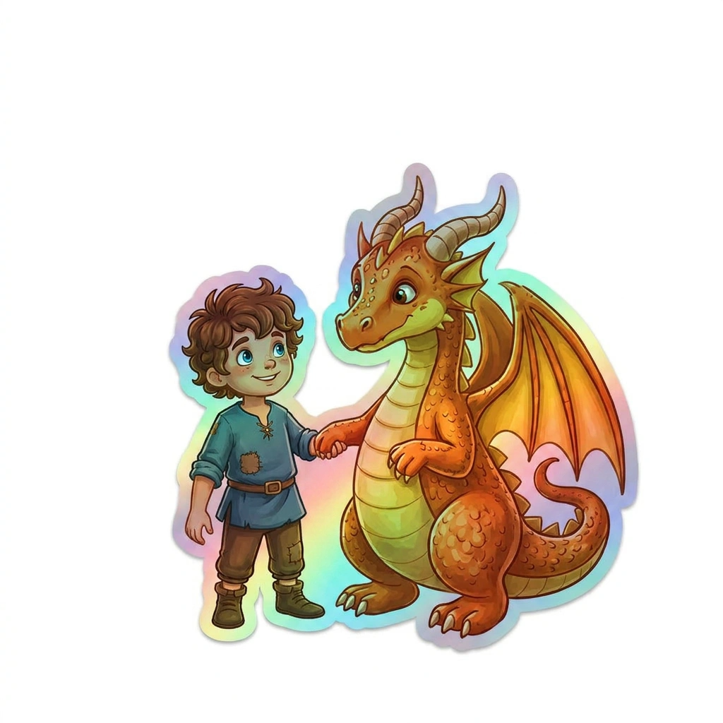 Santiago Dragon Holographic Sticker (2.98” x 3”) for Kids
