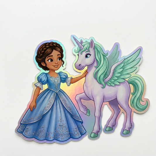 Saoirse Unicorn Holographic Sticker (3.71” x 3”) for Kids