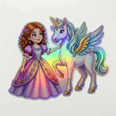 Sara Unicorn Holographic Sticker (3.71” x 3”) for Kids