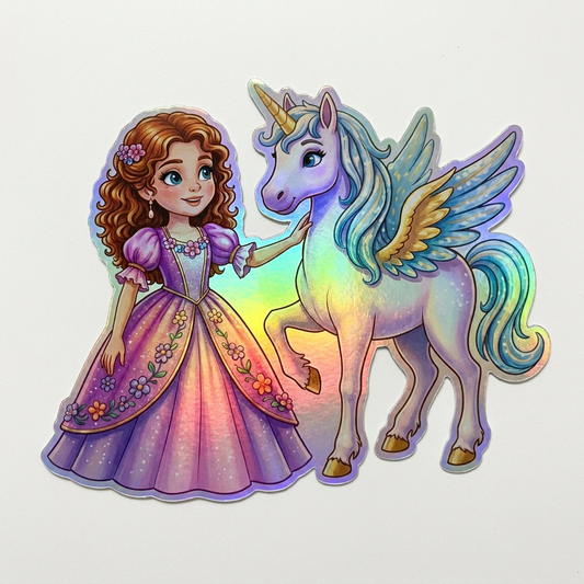 Sara Unicorn Holographic Sticker (3.71” x 3”) for Kids