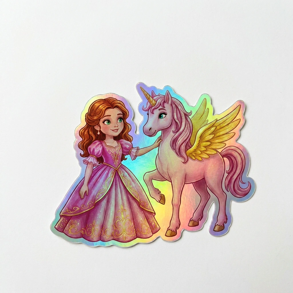 Sarah Unicorn Holographic Sticker (3.71” x 3”) for Kids