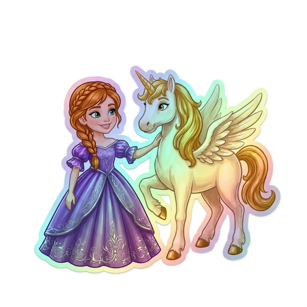 Sasha Unicorn Holographic Sticker (3.71” x 3”) for Kids