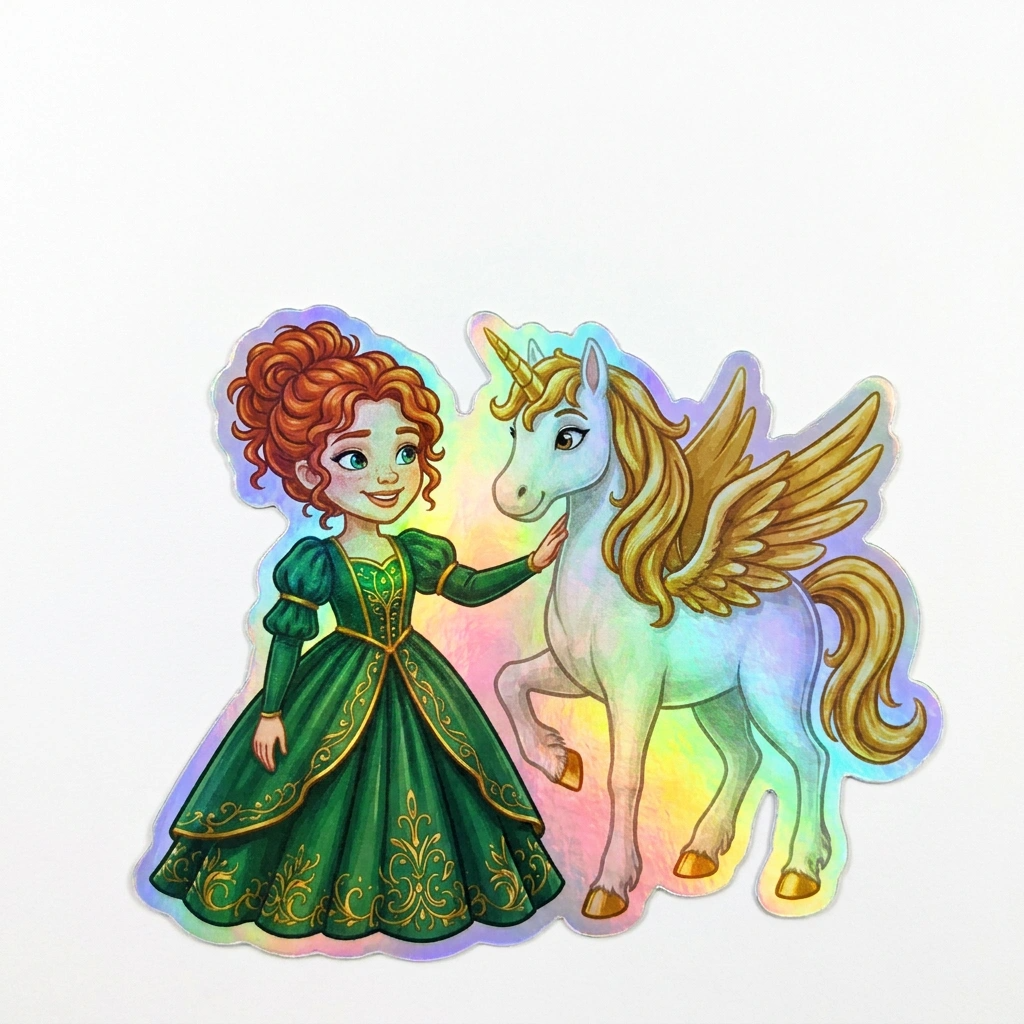 Saskia Unicorn Holographic Sticker (3.71” x 3”) for Kids