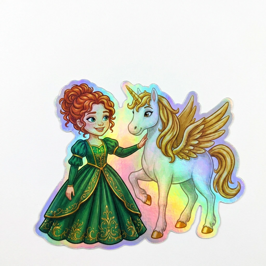 Saskia Unicorn Holographic Sticker (3.71” x 3”) for Kids