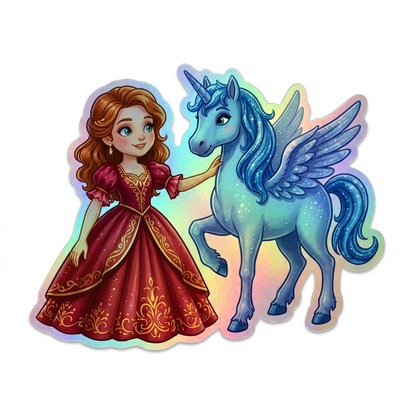 Scarlett Unicorn Holographic Sticker (3.71” x 3”) for Kids