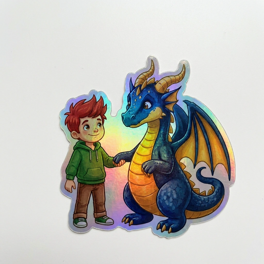 Scott Dragon Holographic Sticker (2.98” x 3”) for Kids