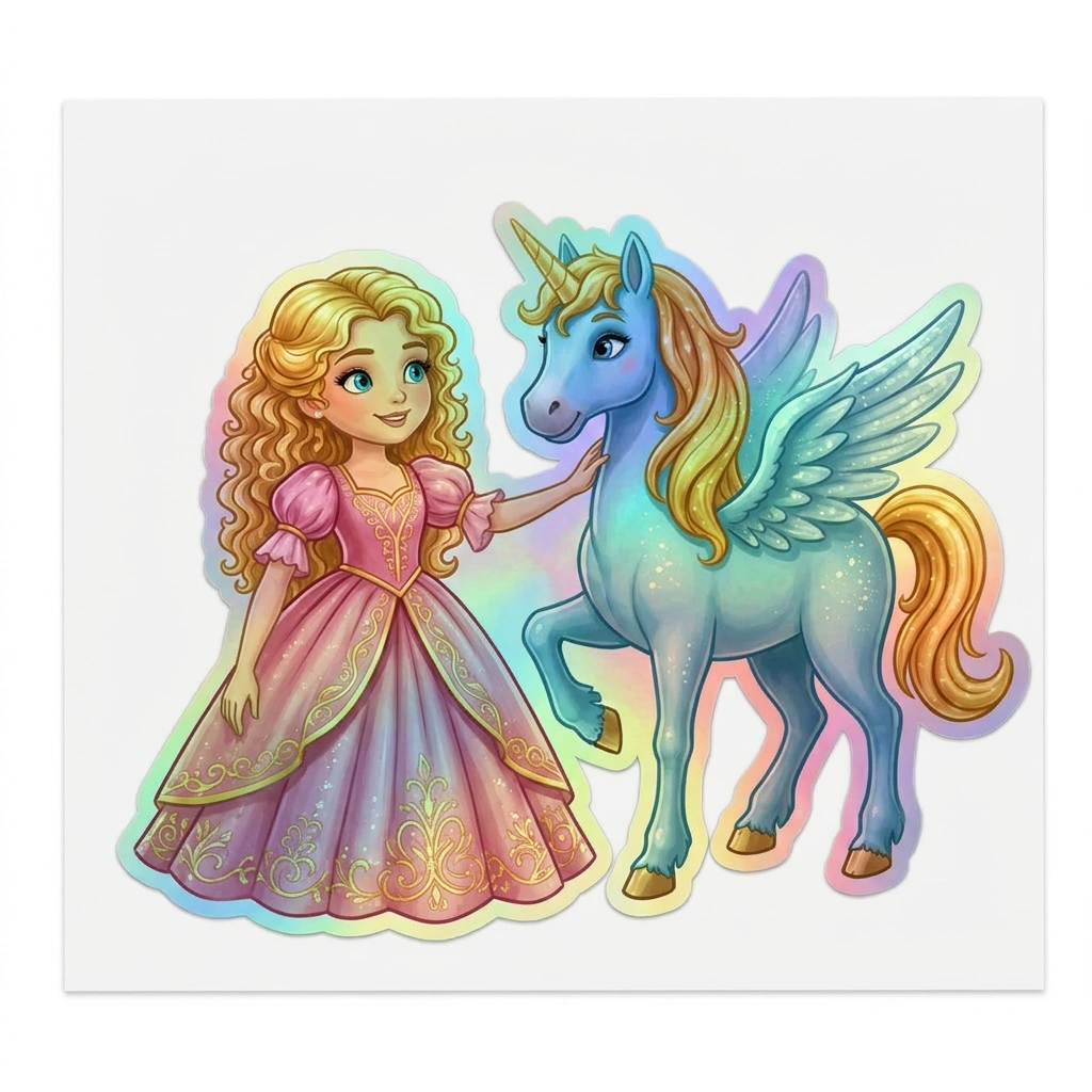 Skylar Unicorn Holographic Sticker (3.71” x 3”) for Kids